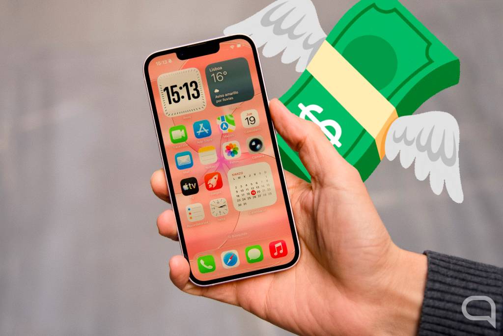 Un iPhone moderno sobre un fondo neutro y profesional, con un ligero enfoque en el dispositivo.