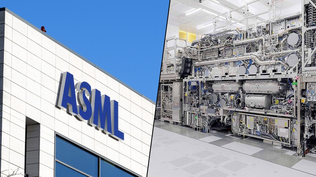 Máquina de litografía EUV de ASML en una sala limpia de alta tecnología.