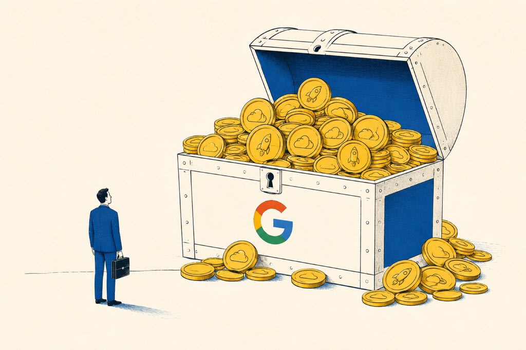 A balanced scale with Google's logo on one side and SpaceX and Anthropic logos on the other, symbolizing financial investment.