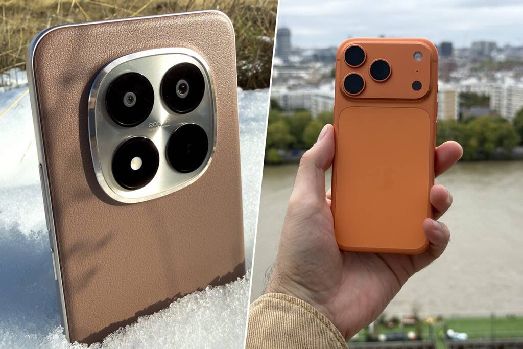 Un smartphone moderno con un gran módulo de cámaras visible, iluminado con luz de estudio profesional.