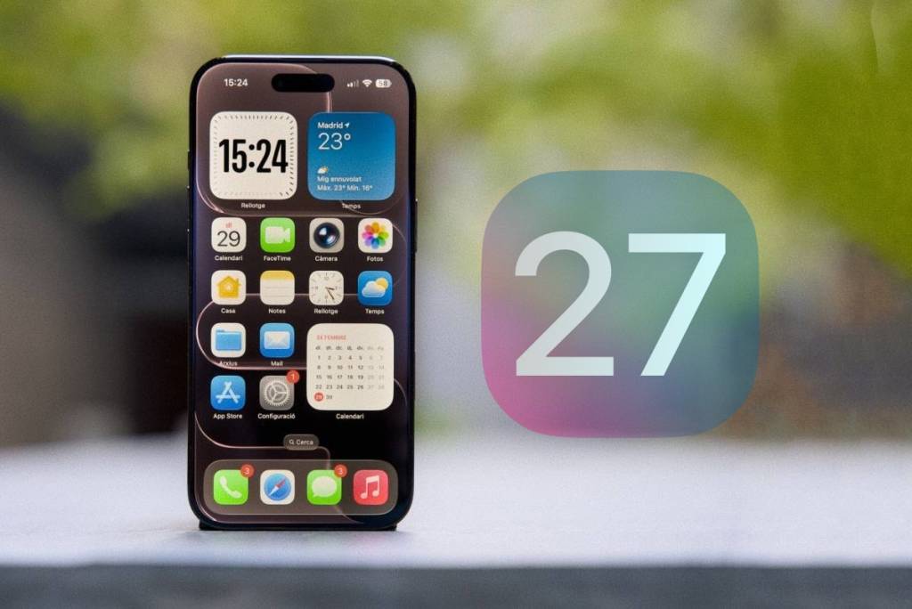 Detalle de un iPhone mostrando una interfaz de usuario limpia y moderna, con un enfoque sutil en un icono o notificación que sugiere una nueva función.
