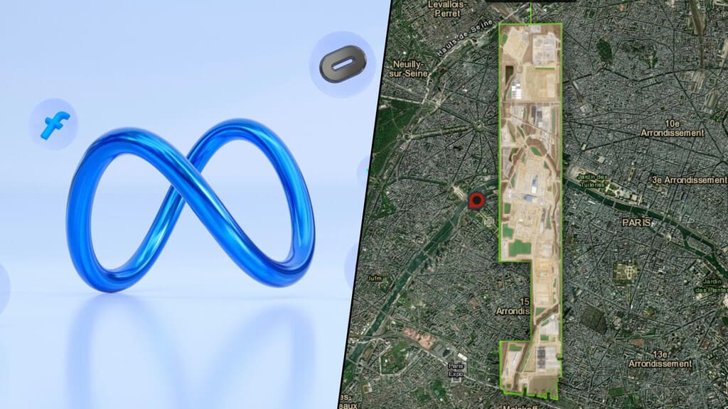 Representación visual de la escala del centro de datos Hyperion de Meta superpuesto sobre el mapa de París.