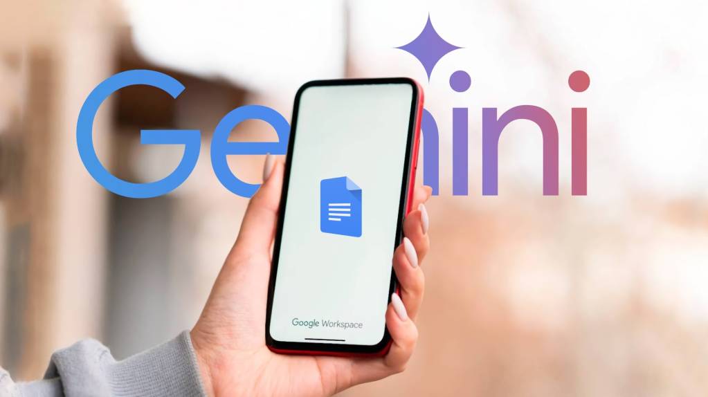 Una interfaz abstracta de Google Docs con elementos de IA flotando, representando la colaboración mejorada por Gemini.