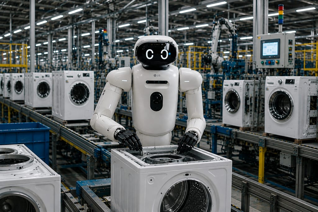 Robots humanoides en una fábrica futurista con tecnología de NVIDIA.
