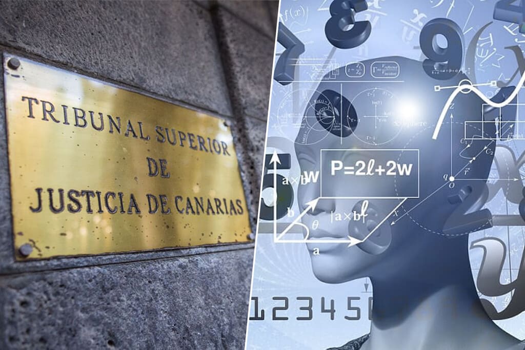 Un abogado revisando documentos legales en un escritorio con una computadora mostrando código y gráficos de IA.