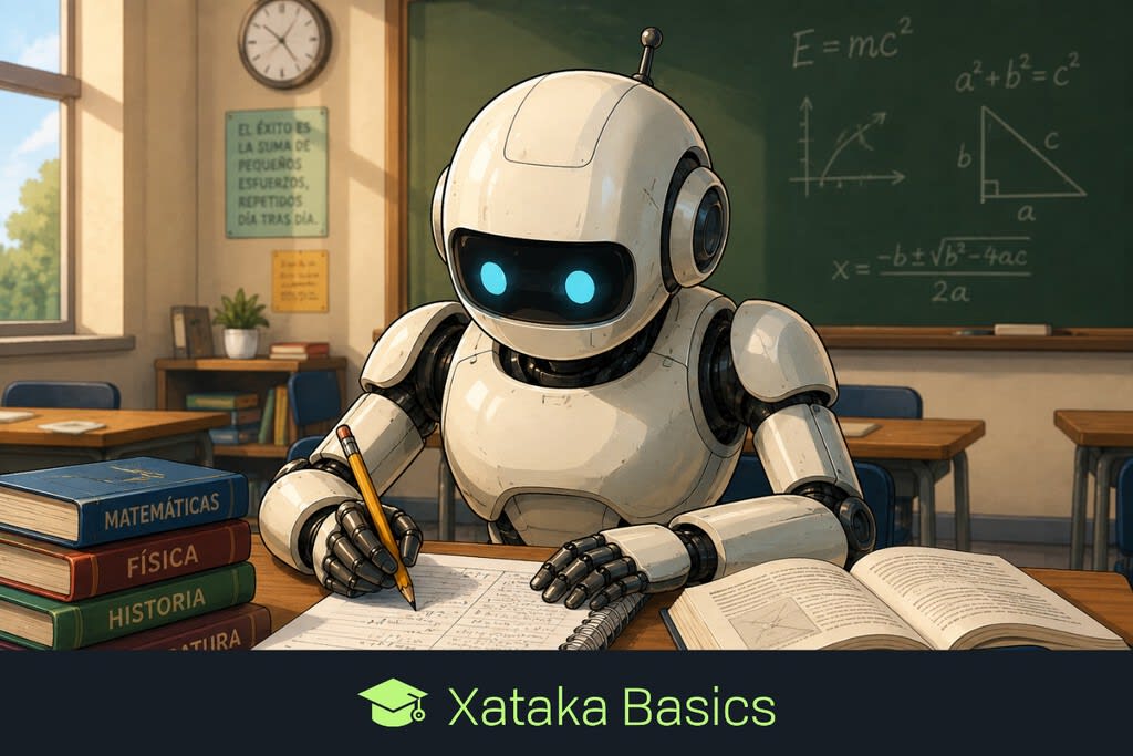Estudiante utilizando una tablet con gráficos de inteligencia artificial superpuestos
