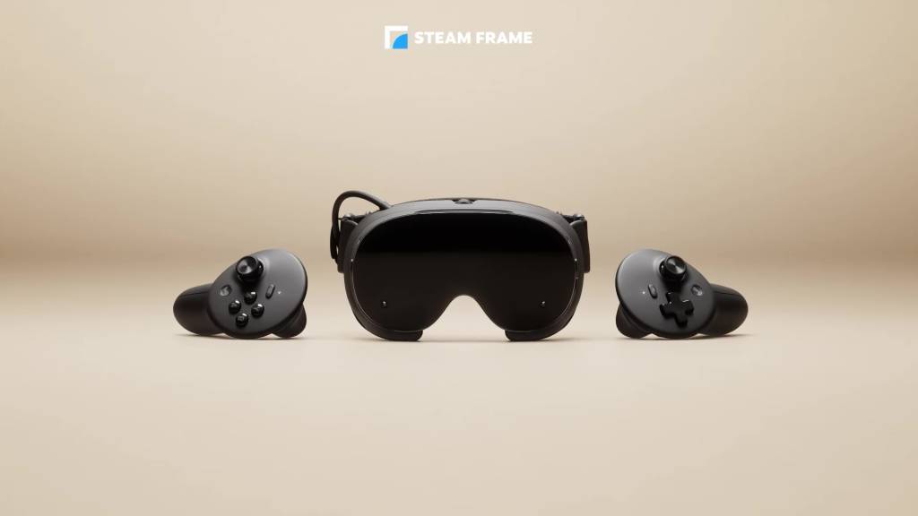 Imagen promocional del casco de realidad virtual Steam Frame de Valve, enfocado en su diseño futurista y experiencia inalámbrica.