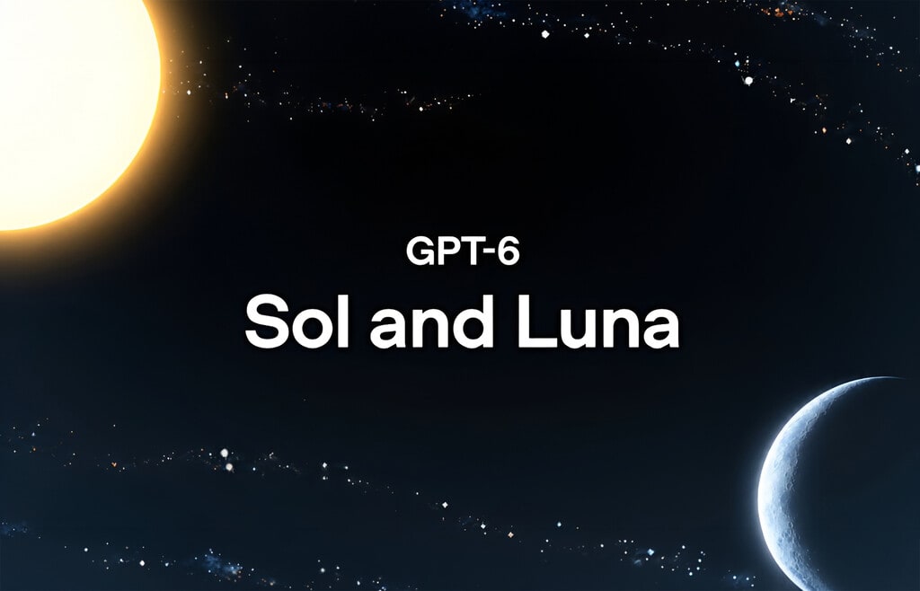 Representación abstracta de redes neuronales con elementos dorados y plateados, simbolizando los modelos Sol y Luna de GPT-6.
