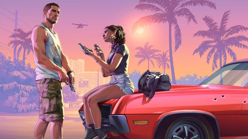 Jason y Lucía, los protagonistas de GTA 6, en un momento tenso dentro de Vice City.