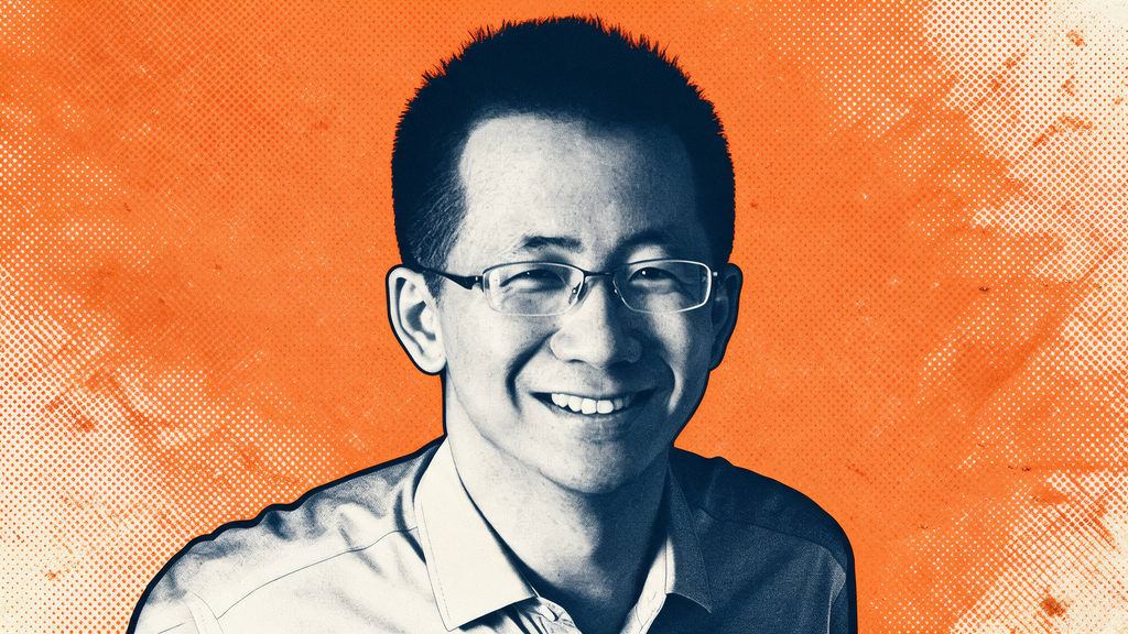 Zhang Yiming, fundador de ByteDance, con un fondo abstracto de redes neuronales y gráficos financieros digitales.