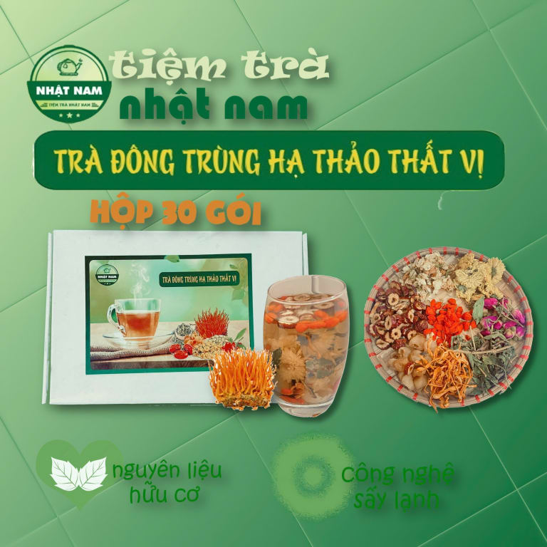 Trà Đông Trùng Hạ Thảo 7 Vị Thảo Mộc (Hộp 30 Gói) Đẹp Da, Chống Lão Hóa, Thanh Nhiệt, An Thần Dễ Ngủ