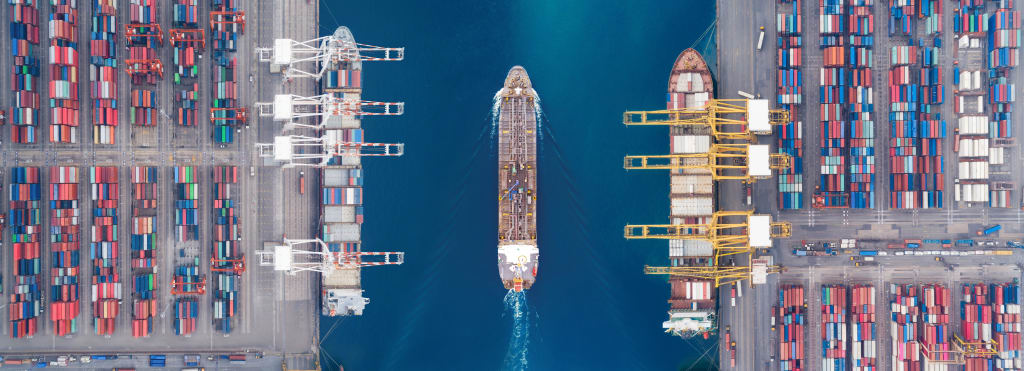 Aerial shot of ships in a port