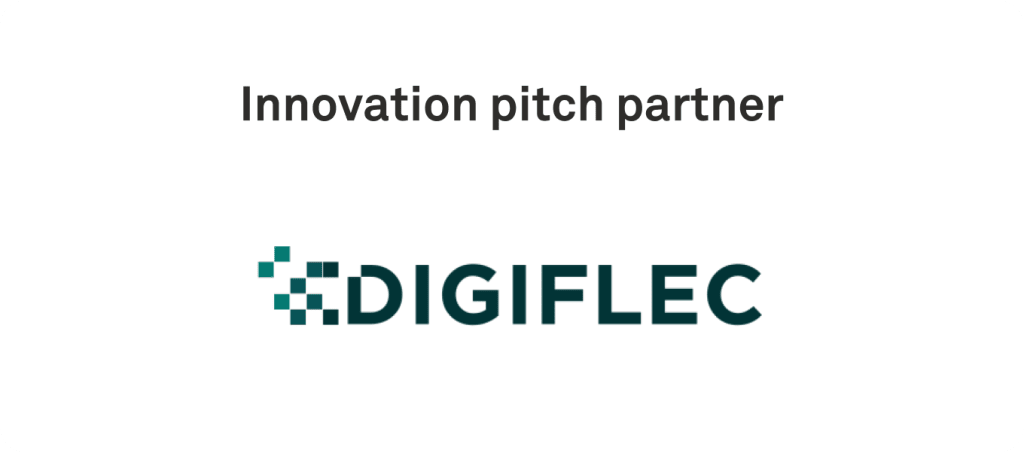 The image displays the text "Innovation pitch partner" above the logo for DIGIFLEC. The logo features the company name with a pixelated design element.