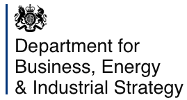 Logo of the Department for Business, Energy & Industrial Strategy, featuring the UK government's official emblem above the text.