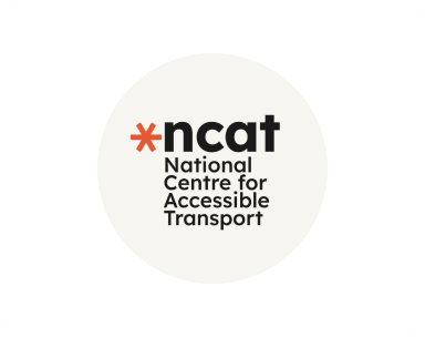 Logo of the National Centre for Accessible Transport (ncat) featuring black and orange text on a circular white background.