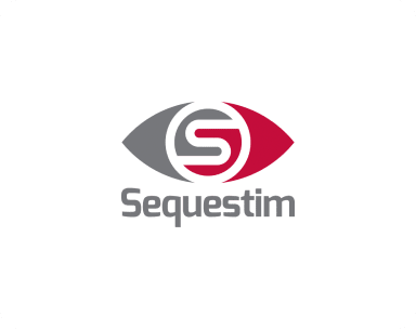 Sequestim logo featuring a stylized 'S' within an eye design, with the left half in gray and the right half in red. The word "Sequestim" is written below the graphic.