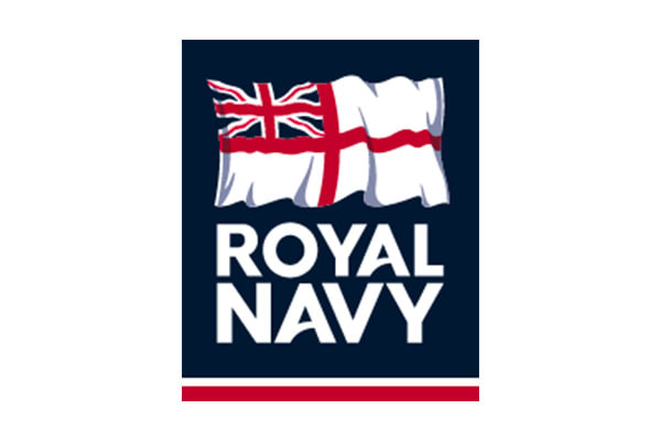 The image displays the Royal Navy logo with the text "Royal Navy" beneath a waving flag featuring the Union Jack and a red cross.