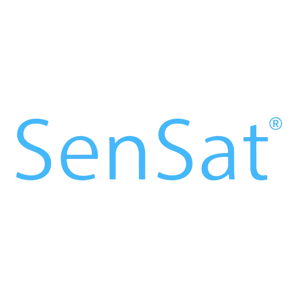 SenSat logo in light blue text on a transparent background.