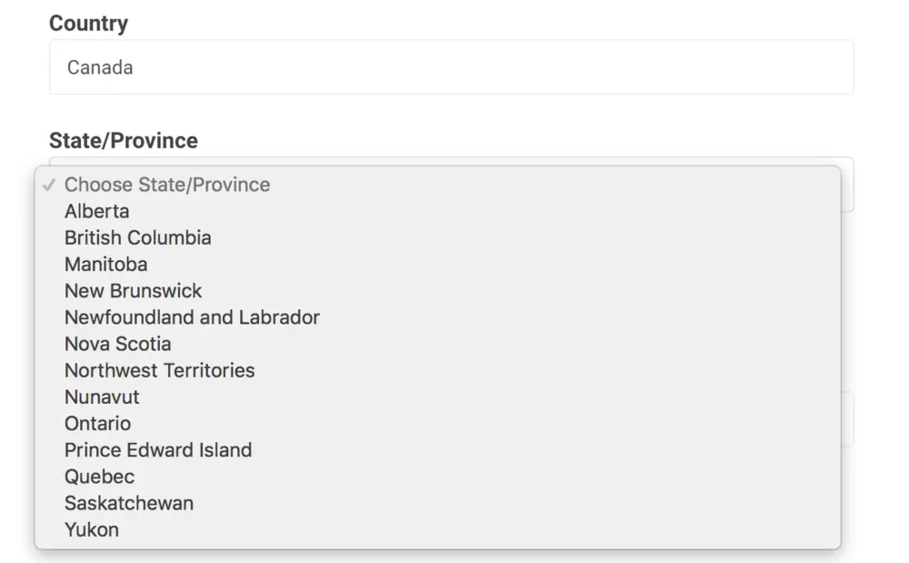 JSON Form Dropdown Example
