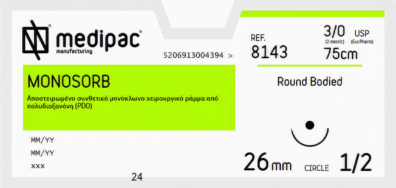 MEDIPAC MONOSORB USP 3/0, βελ. 26mm, 1/2, μηκ.70cm (8143) KTN