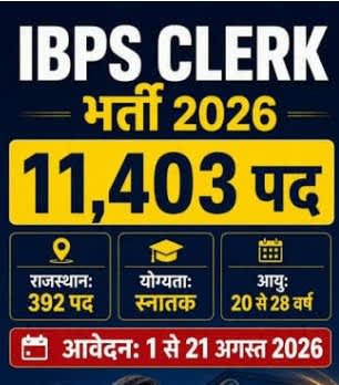 IBPS क्लर्क भर्ती 2026: 11,403 पदों पर आवेदन शुरू, ग्रेजुएट्स के लिए सुनहरा मौका