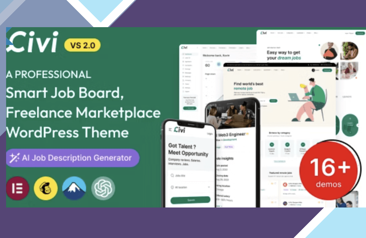 Civi – Job Board WordPress Theme Theme screenshot