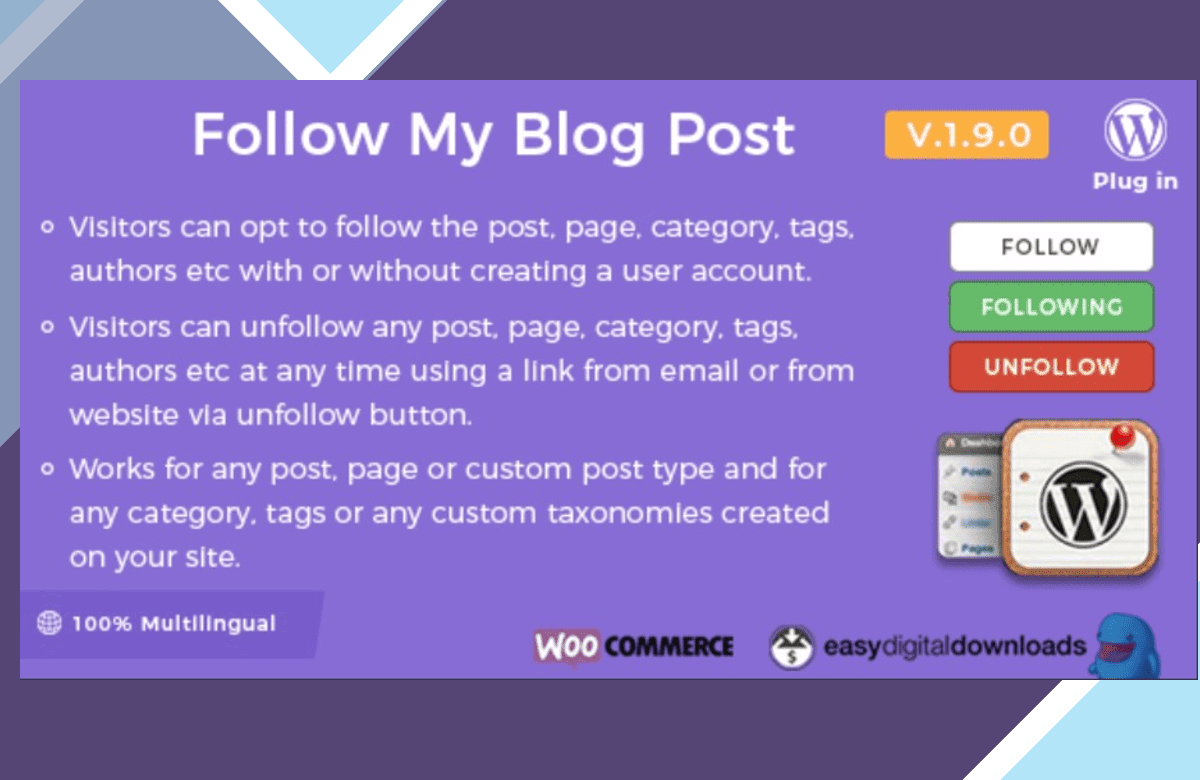 Follow My Blog Post – WordPress / WooCommerce Plugin screenshot