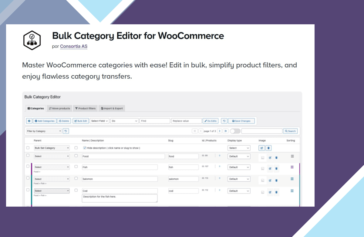 Bulk Category Editor for WooCommerce screenshot