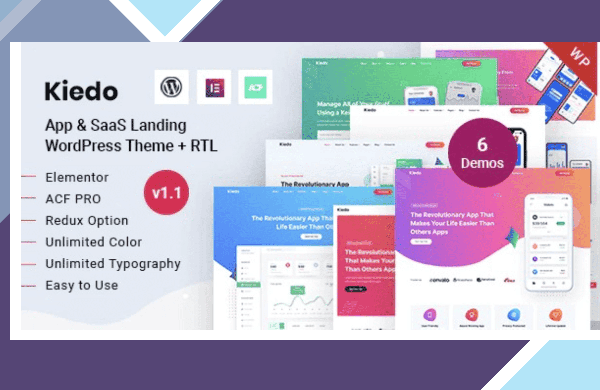 Kiedo – App and SaaS Landing WordPress Theme screenshot