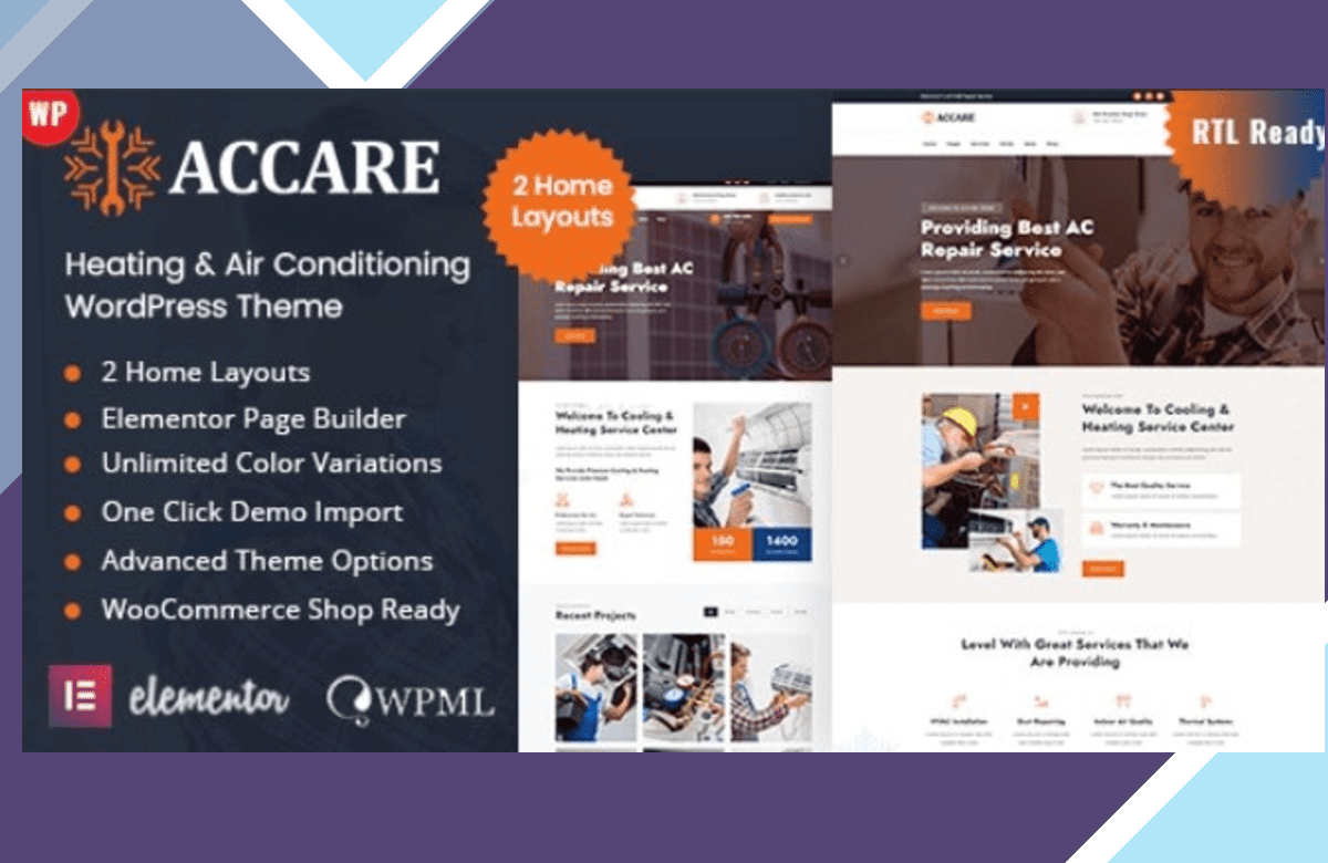 Accare – Heating and Air Conditioning WordPress Theme screenshot