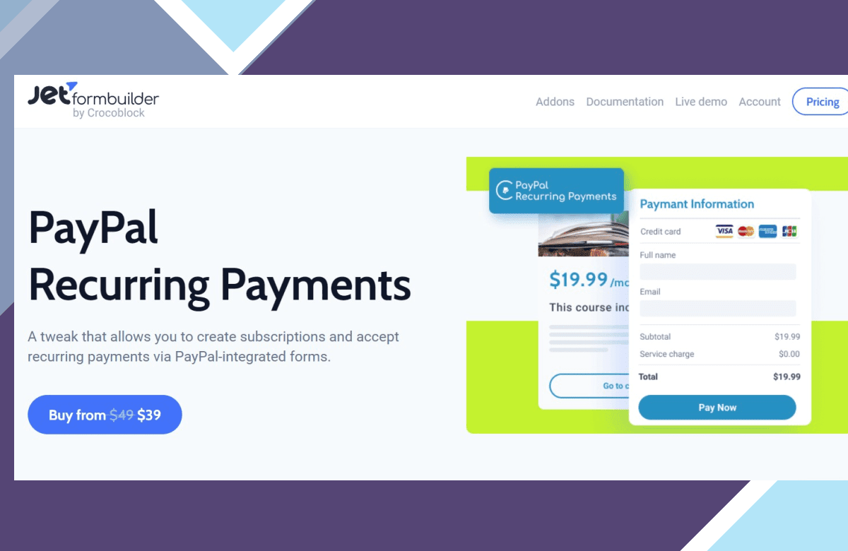 JetFormBuilder PayPal Recurring payments screenshot