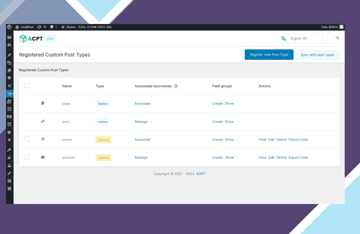 ACPT – Custom Post Types Plugin screenshot