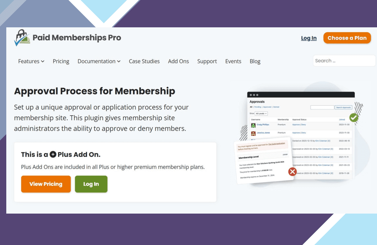 Paid Memberships Pro – Approvals screenshot