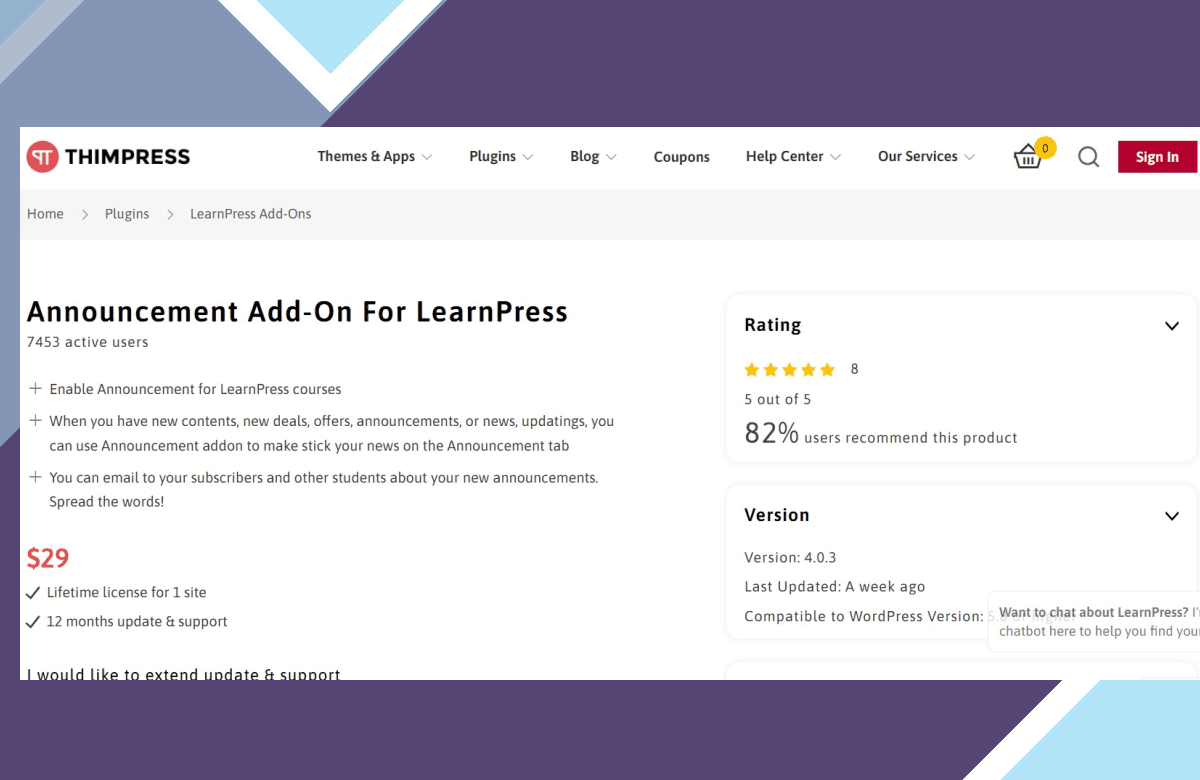 LearnPress Announcements screenshot