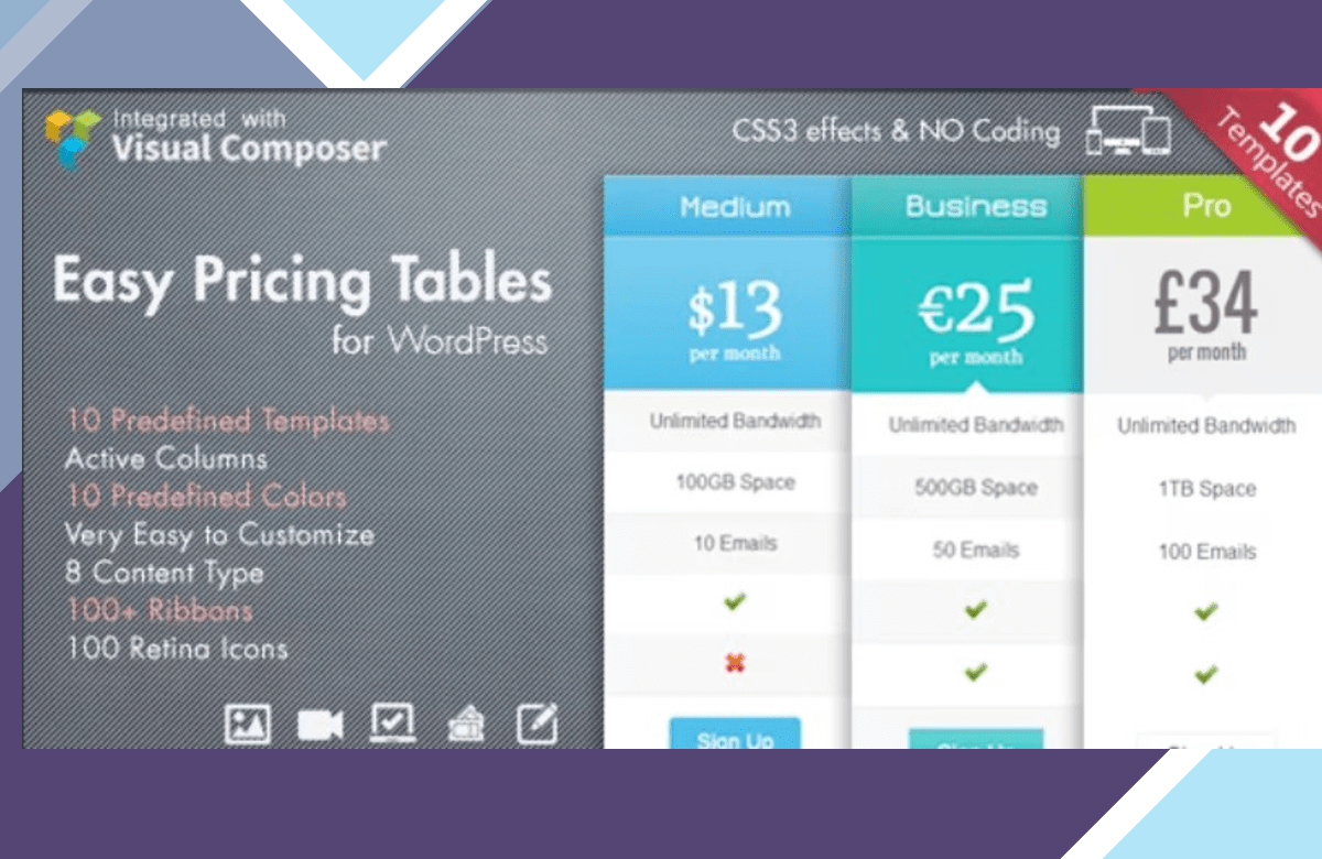 Easy Pricing Tables WordPress screenshot