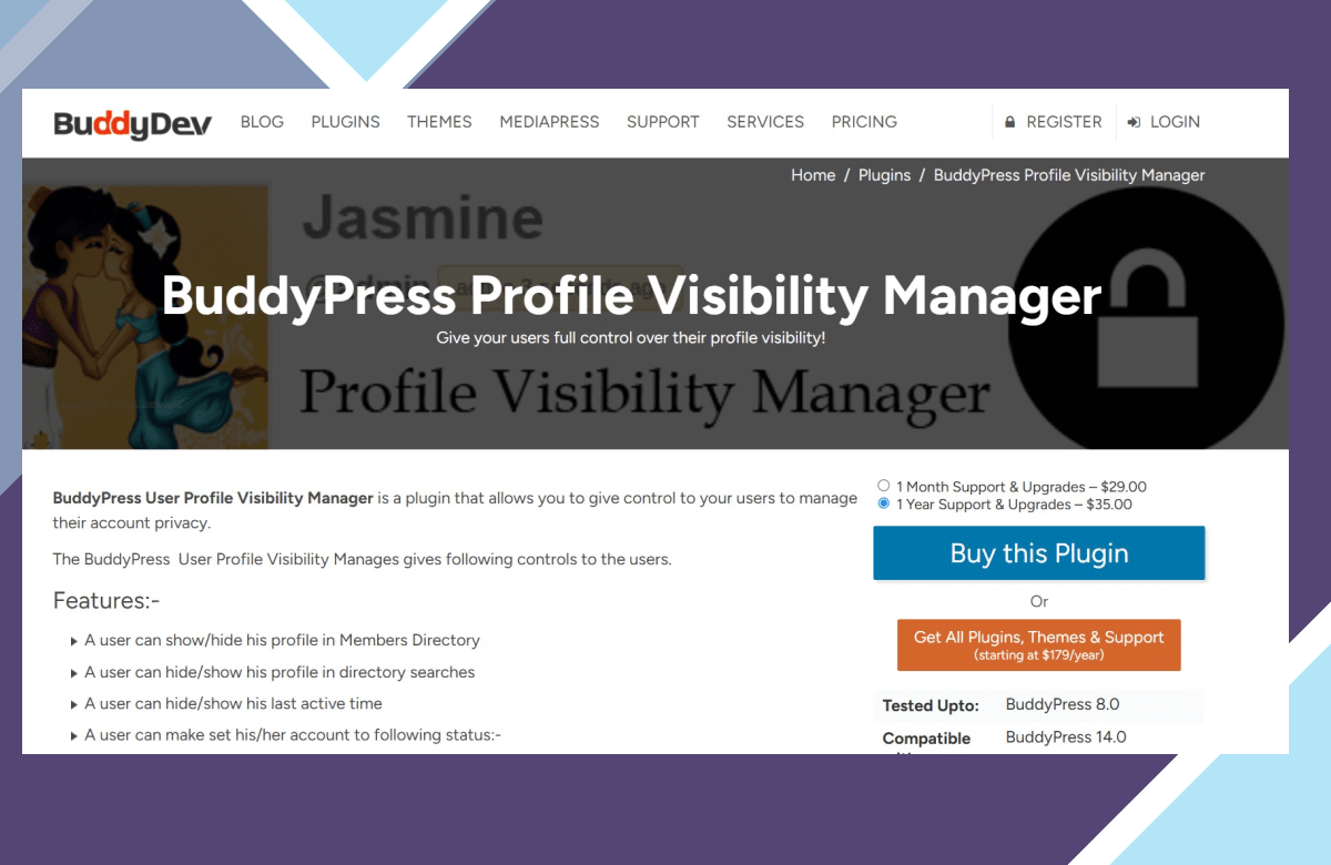BuddyPress Profile Visibility Manager screenshot