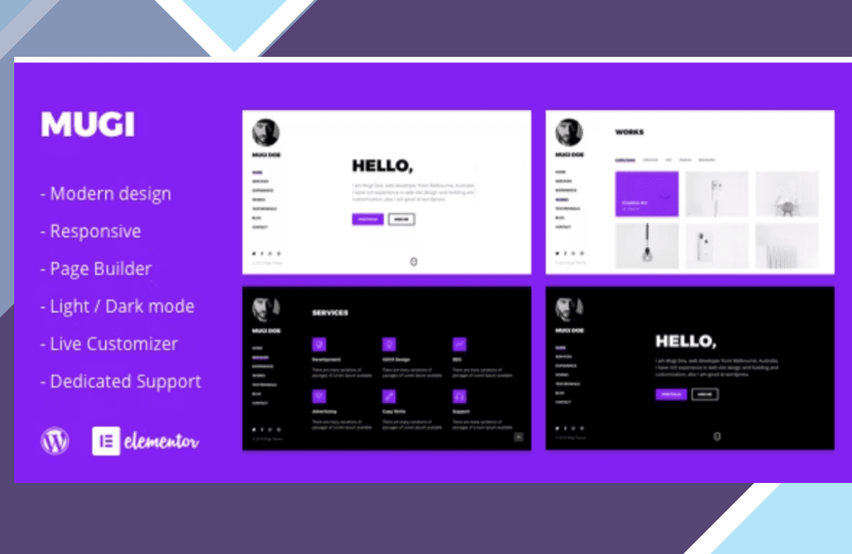 Mugi – Personal Portfolio and Resume WordPress Theme screenshot