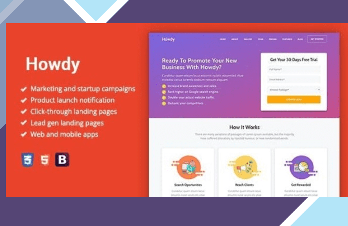 Howdy – Multipurpose High-Converting Landing Page WordPress Theme screenshot