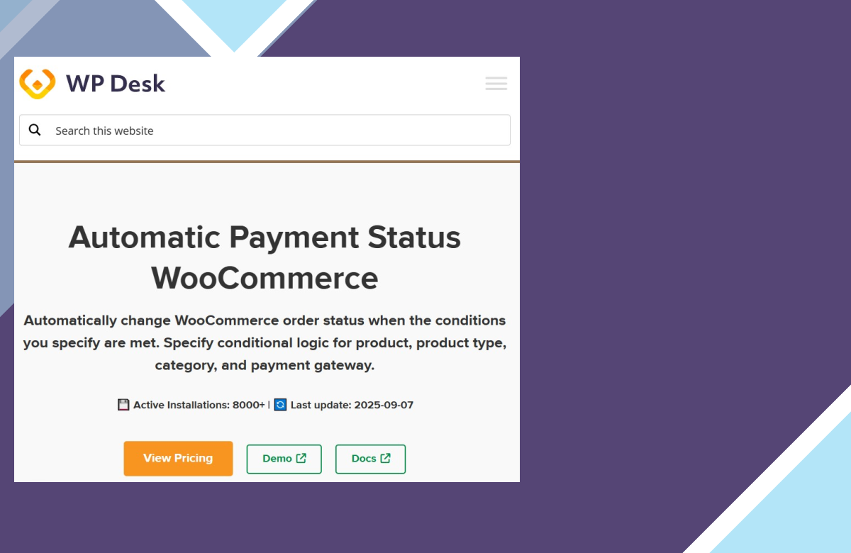WooCommerce Automatic Payment Status screenshot