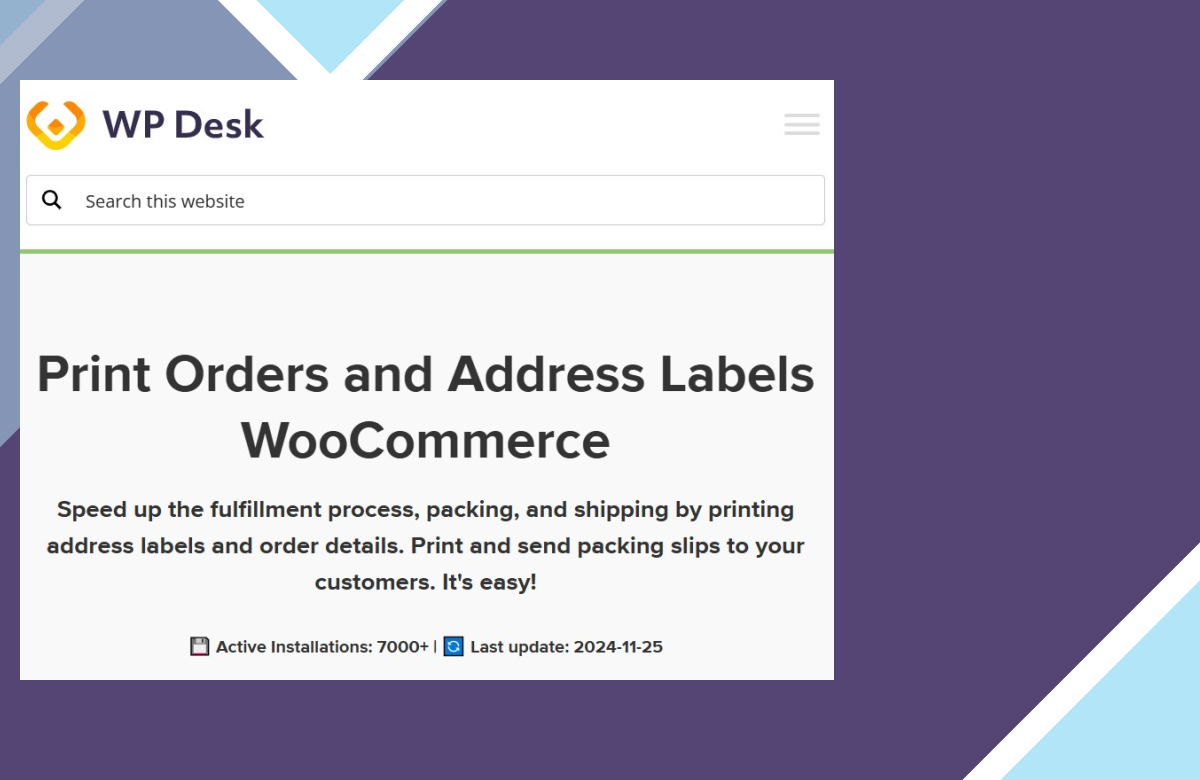 WooCommerce Print Orders and Address Labels screenshot