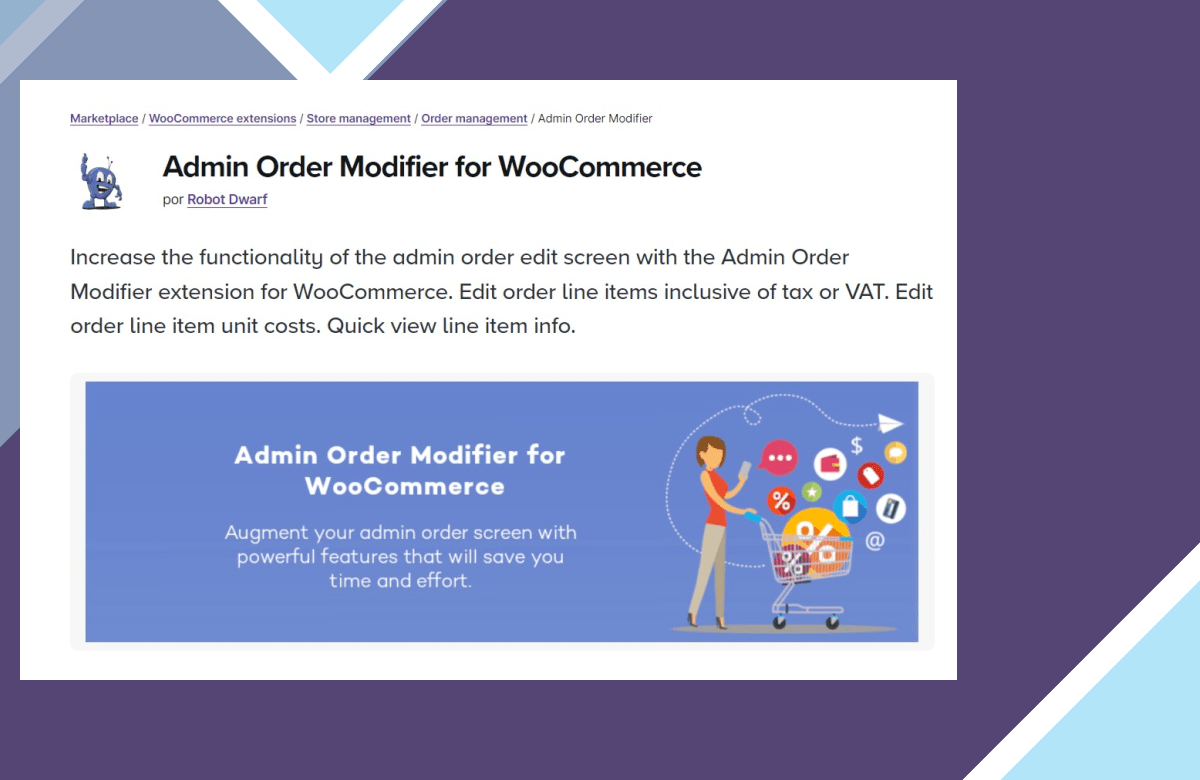 Admin Order Modifier for WooCommerce screenshot