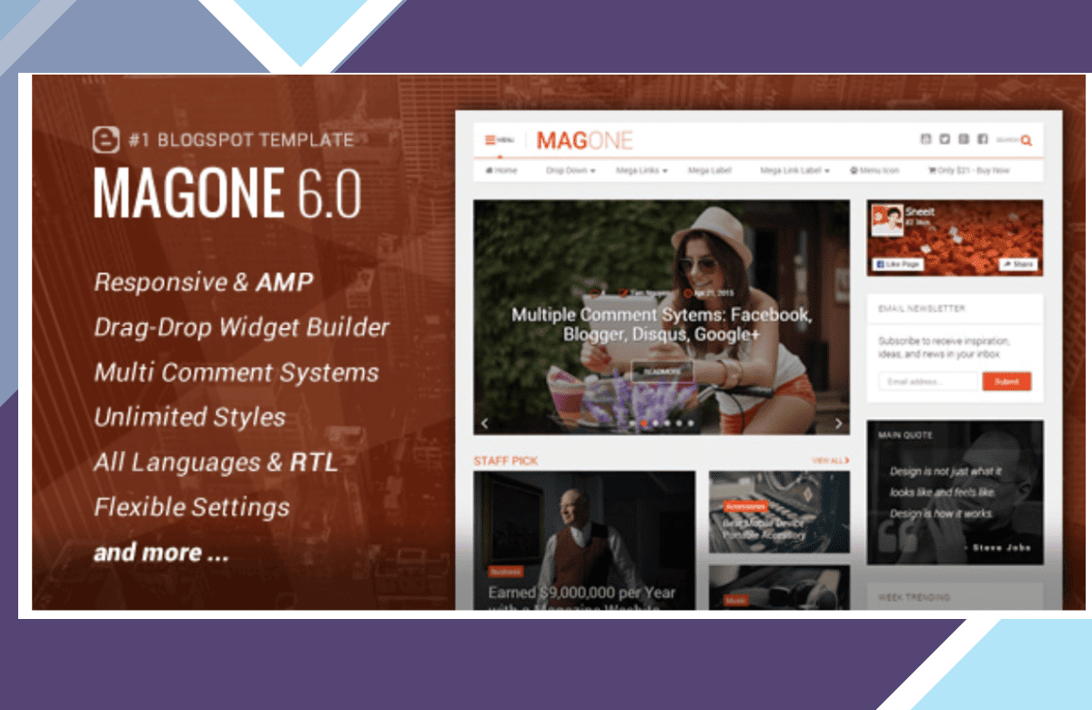 MagOne – Responsive News and Magazines Blogger Template screenshot