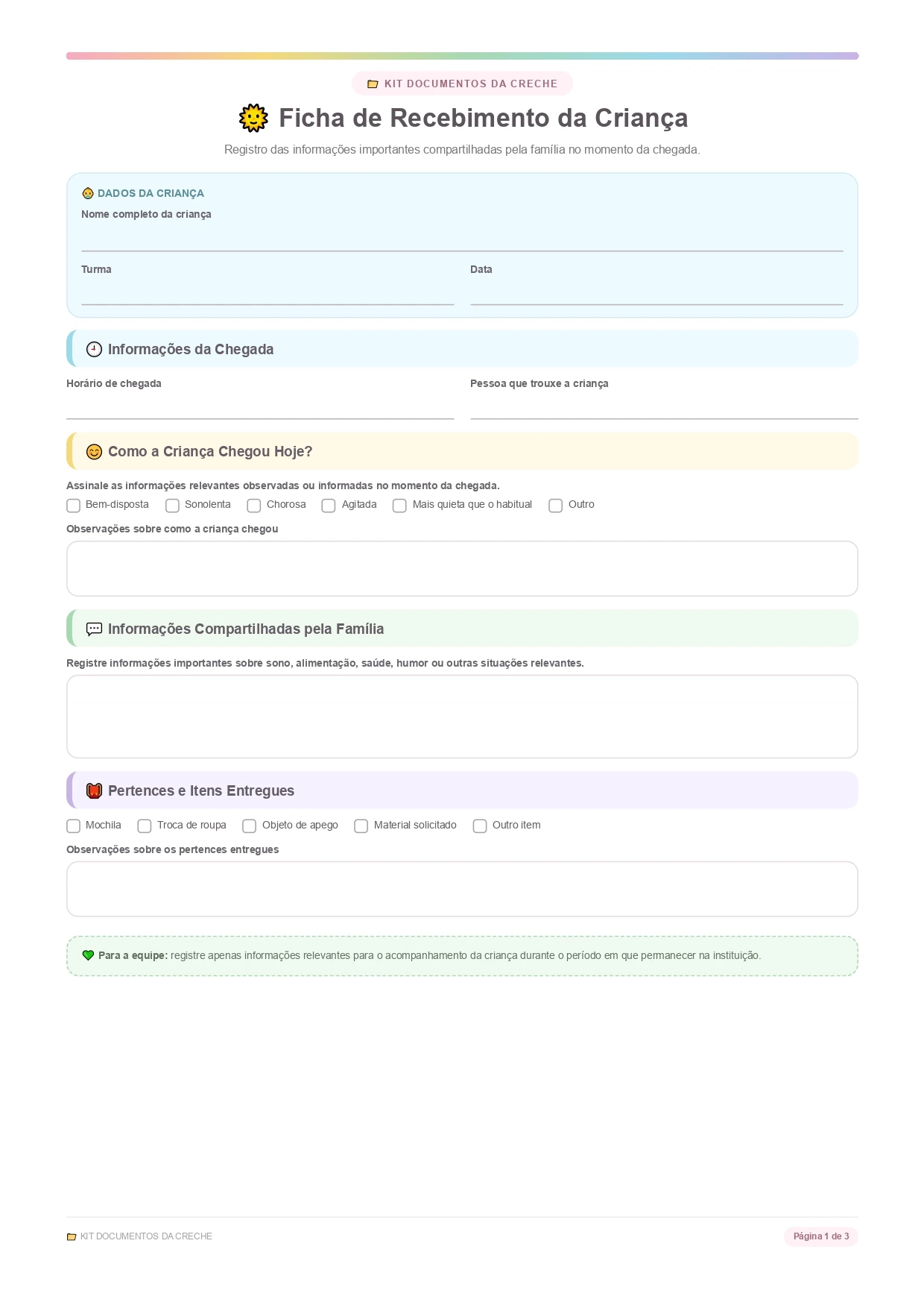 Ficha de Recebimento e Entrega