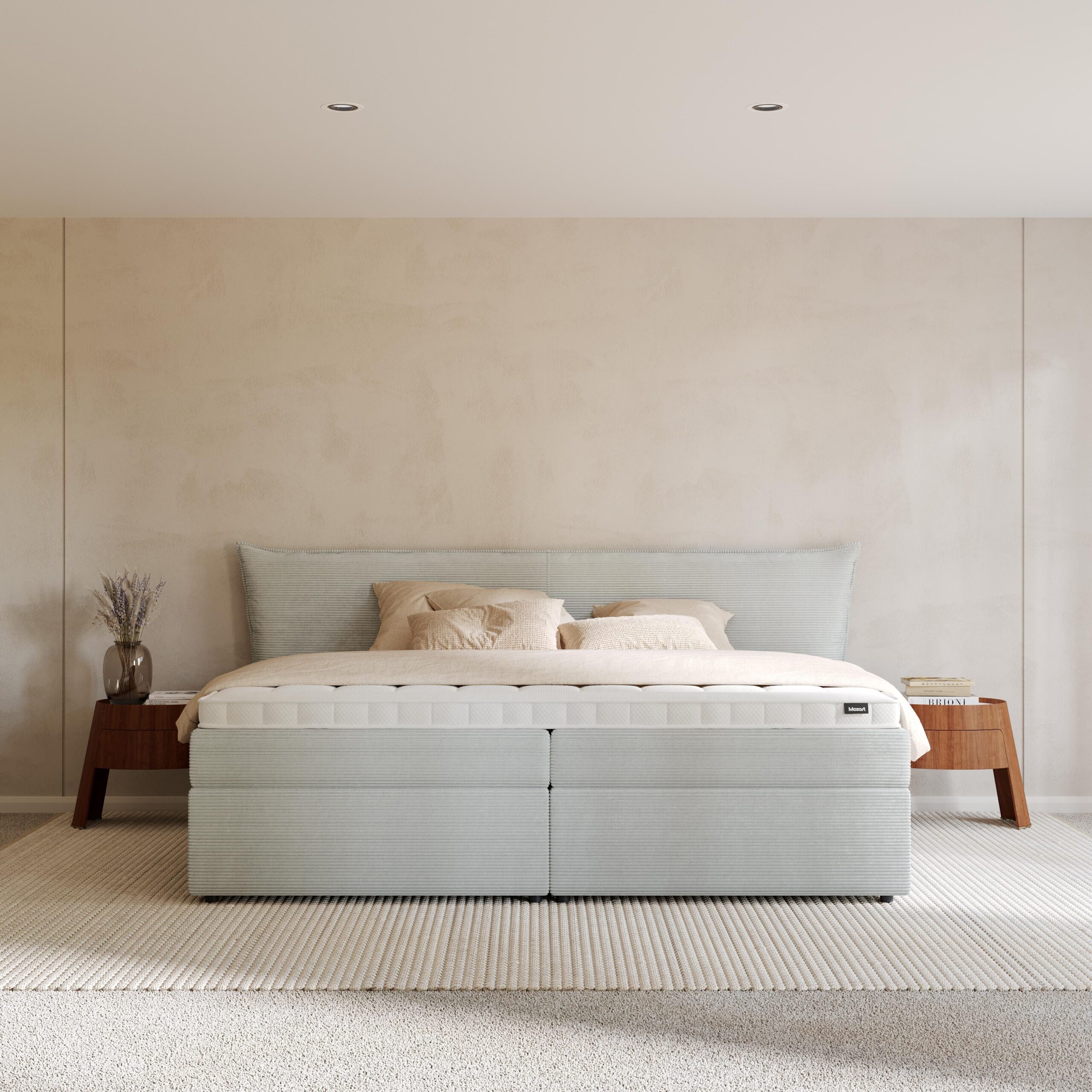 Mozart Boxspringbett Cord in Mintgrün | auf Wunsch mit Stauraum, Elektrisch Verstellbar, Überlänge u.v.m | Mozart Bett