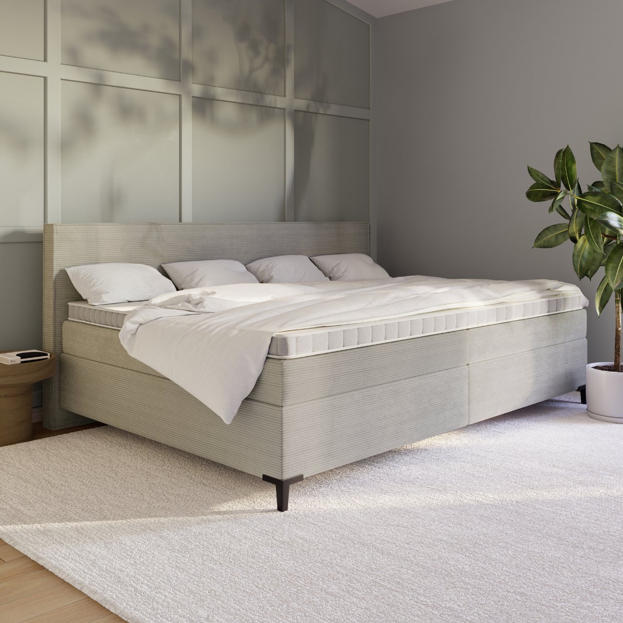 Mozart Boxspringbett in Hellgrau | auf Wunsch mit Stauraum, Elektrisch Verstellbar, Überlänge u.v.m | Mozart Bett