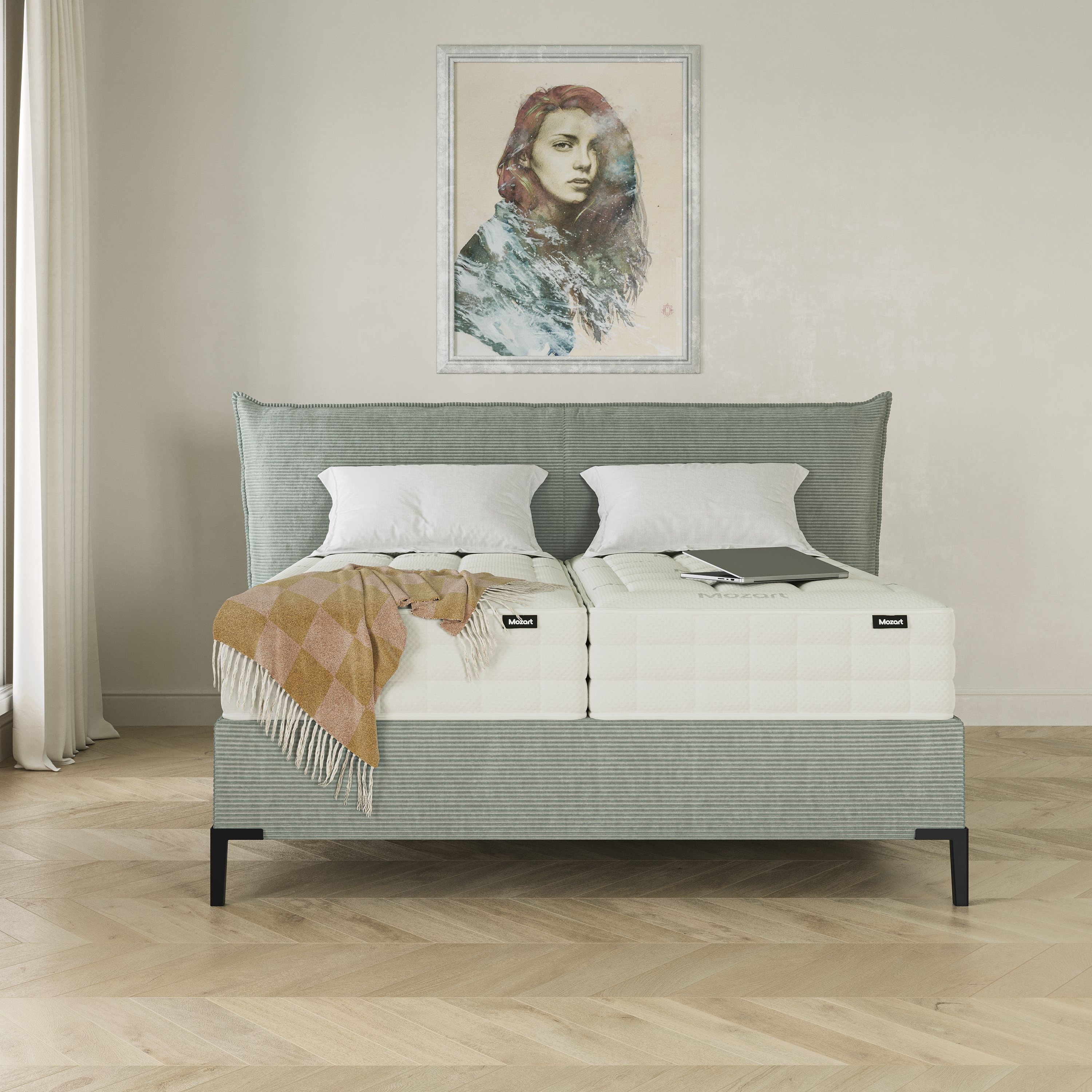 Mozart Boxspringbett Cord Aqua | inkl. Matratzen & Topper | in allen Größen & Farben