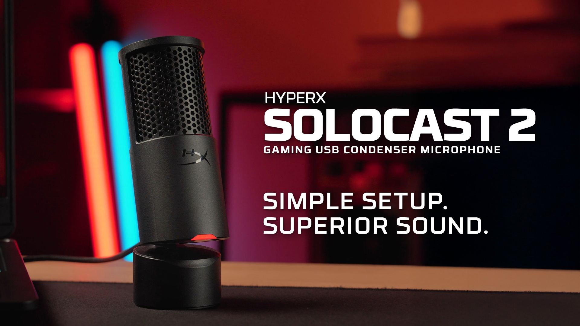 HyperX SoloCast 2, USB-C Condenser Mic, Built-in Pop Filter