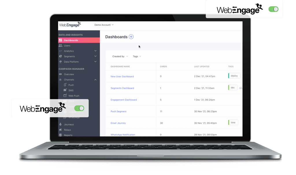 WebEngage Interaction with Sendgun Unified Messaging Dashboard