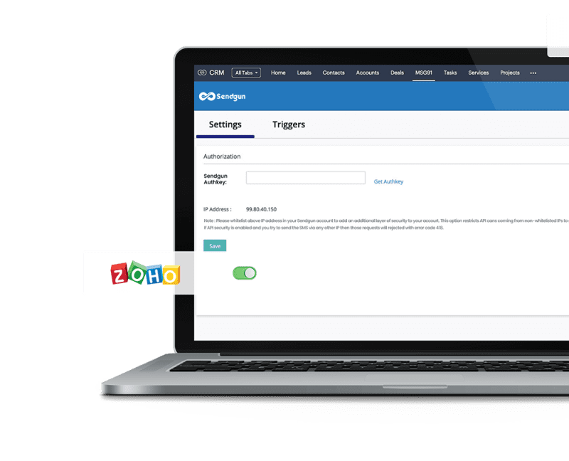 Connect Sendgun API to Zoho CRM for Automated Messaging