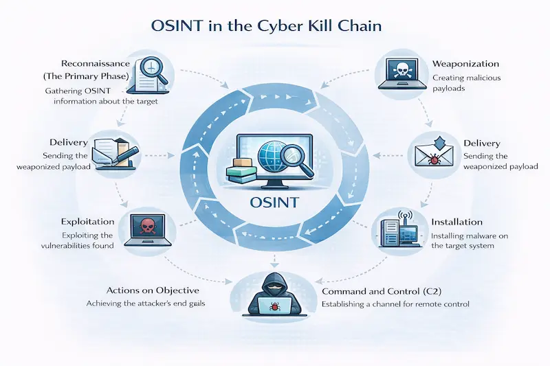 When is OSINT used in the cyber kill chain?